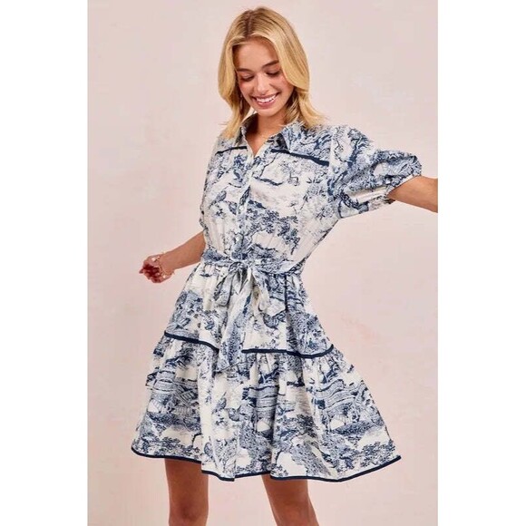 BiBi Woven Printed Tiered Dress - Picture 2 of 4